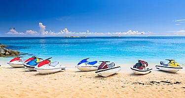 Jet Skis Lining a White Sandy Beach, Nassau, Bahamas