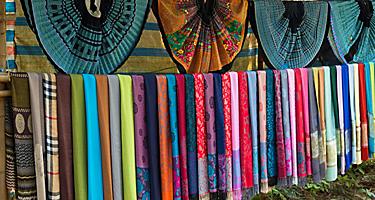 Ethnic silk wraps in different colors found in the villages of Vietnam