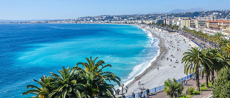 Aerial view of a beach in Nice, France