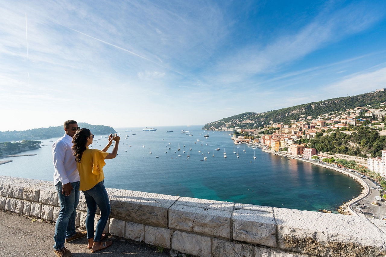France Nice Villefranche Sur Mer Coast Couple Taking Pictures