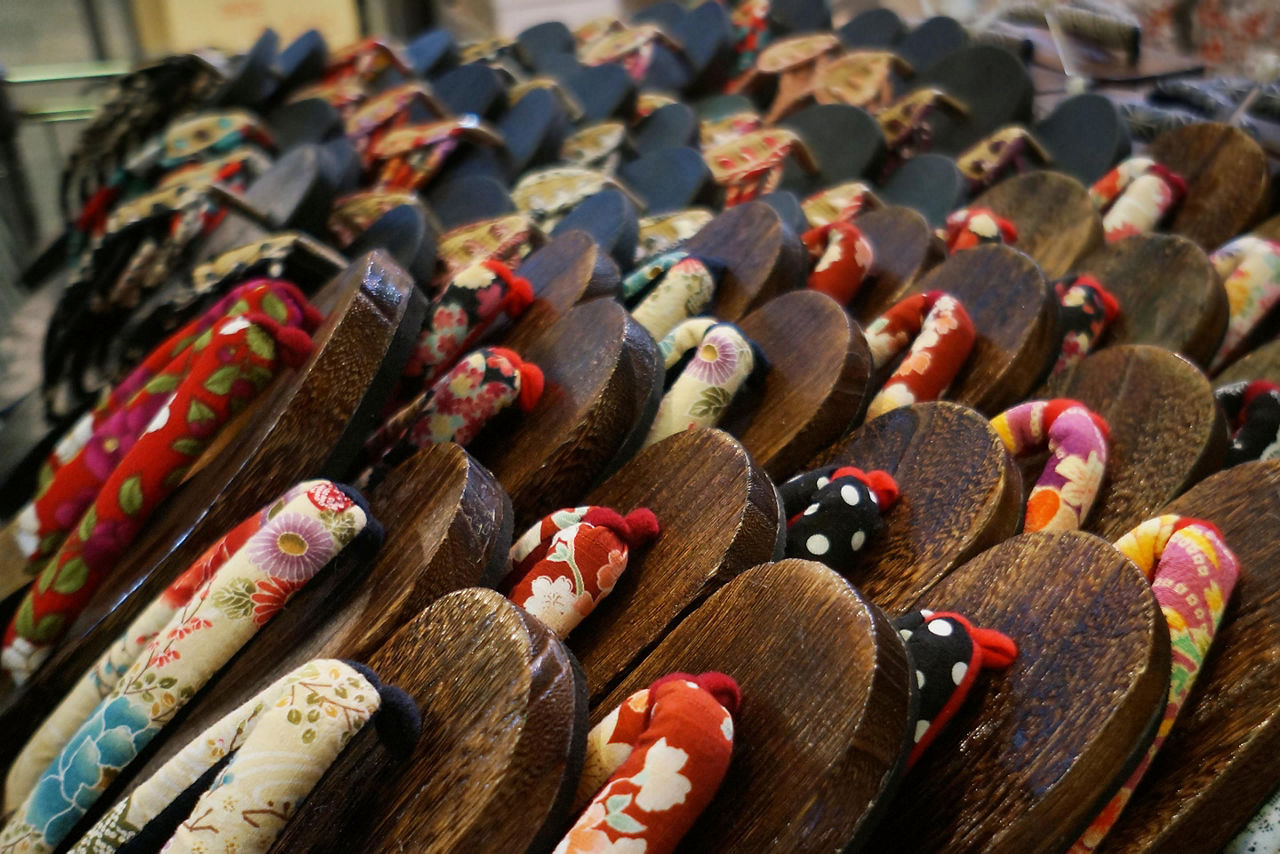 Close up of geta, traditional wood clogs, in Niigata, Japan