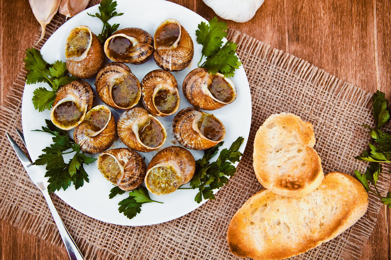 Escargots de Bourgogne, snails with herbs butter in Noumea, New Caledonia