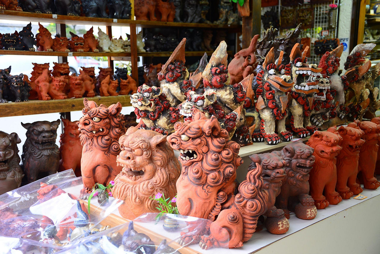 Traditional Ryukyu Shisa Guardian Lion Clay Pottery in Okinawa, Japan