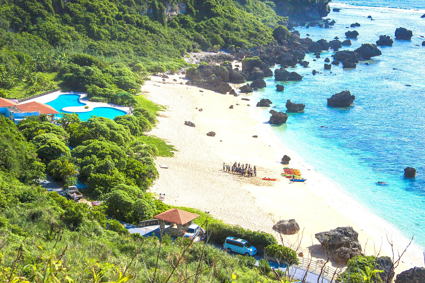 Guests enjoying a beautiful beach resort. - Okinawa, Japan