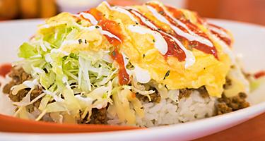 Taco filling with rice and cheese, fusion dish of Okinawa, Japan