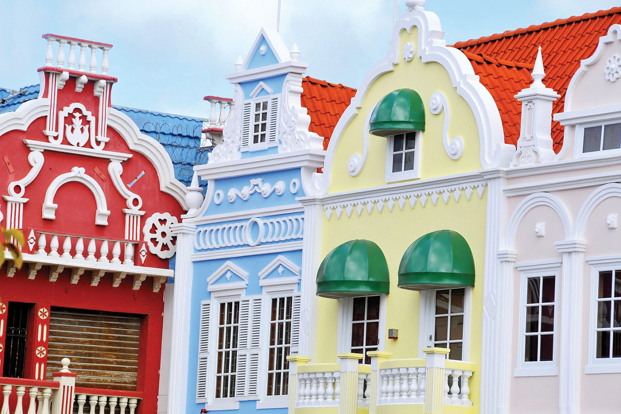 Closeup of Colorful Dutch Architecture, Oranjestad, Aruba