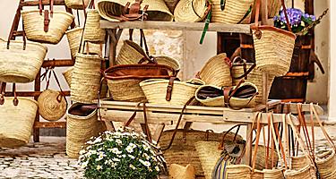 A straw bag market in Palma de Mallorca, Spain