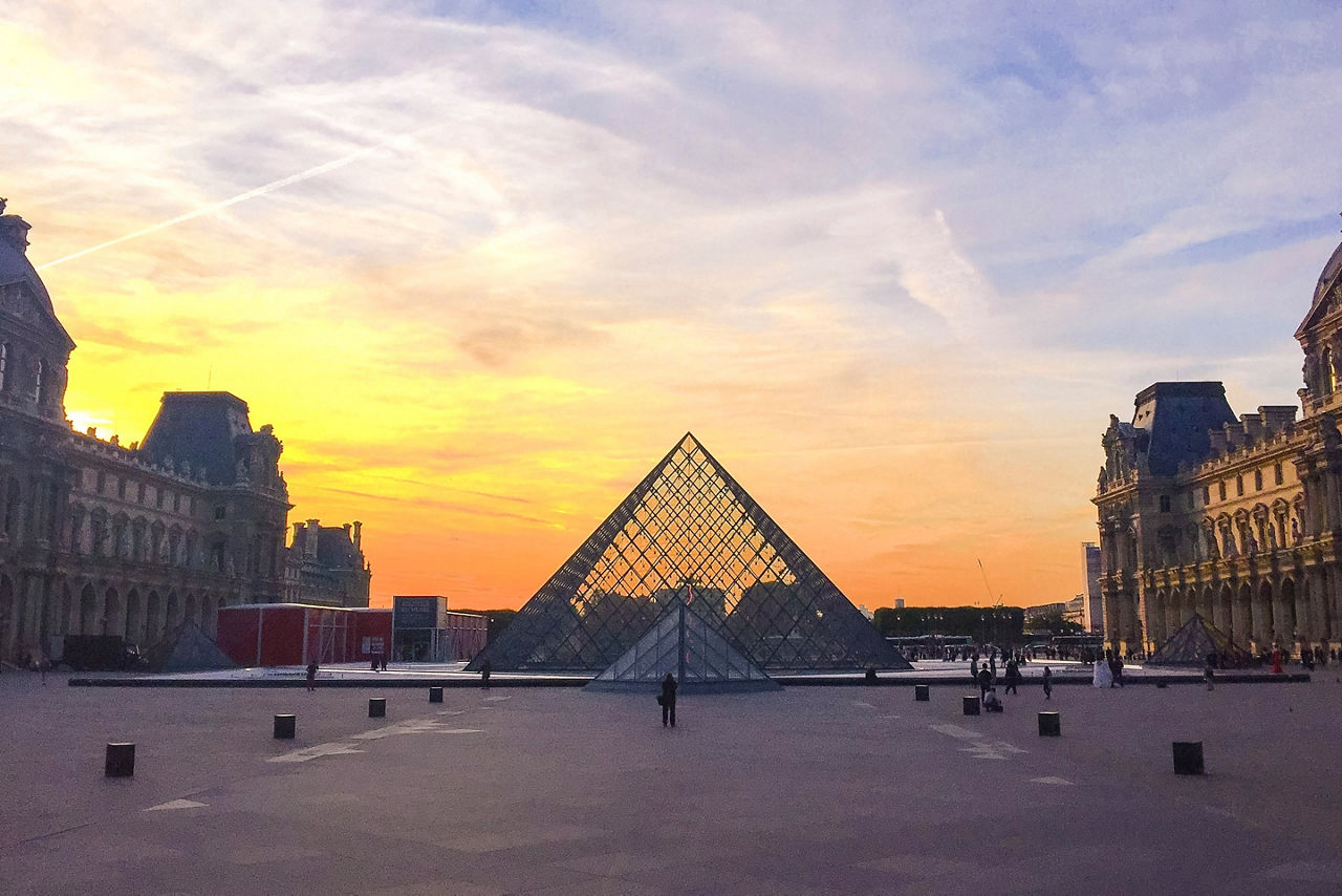 France Paris Louvre Museum at Sunset 