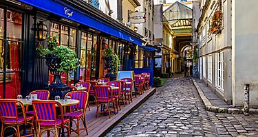 View of a typical Parisian cafe in Paris, France