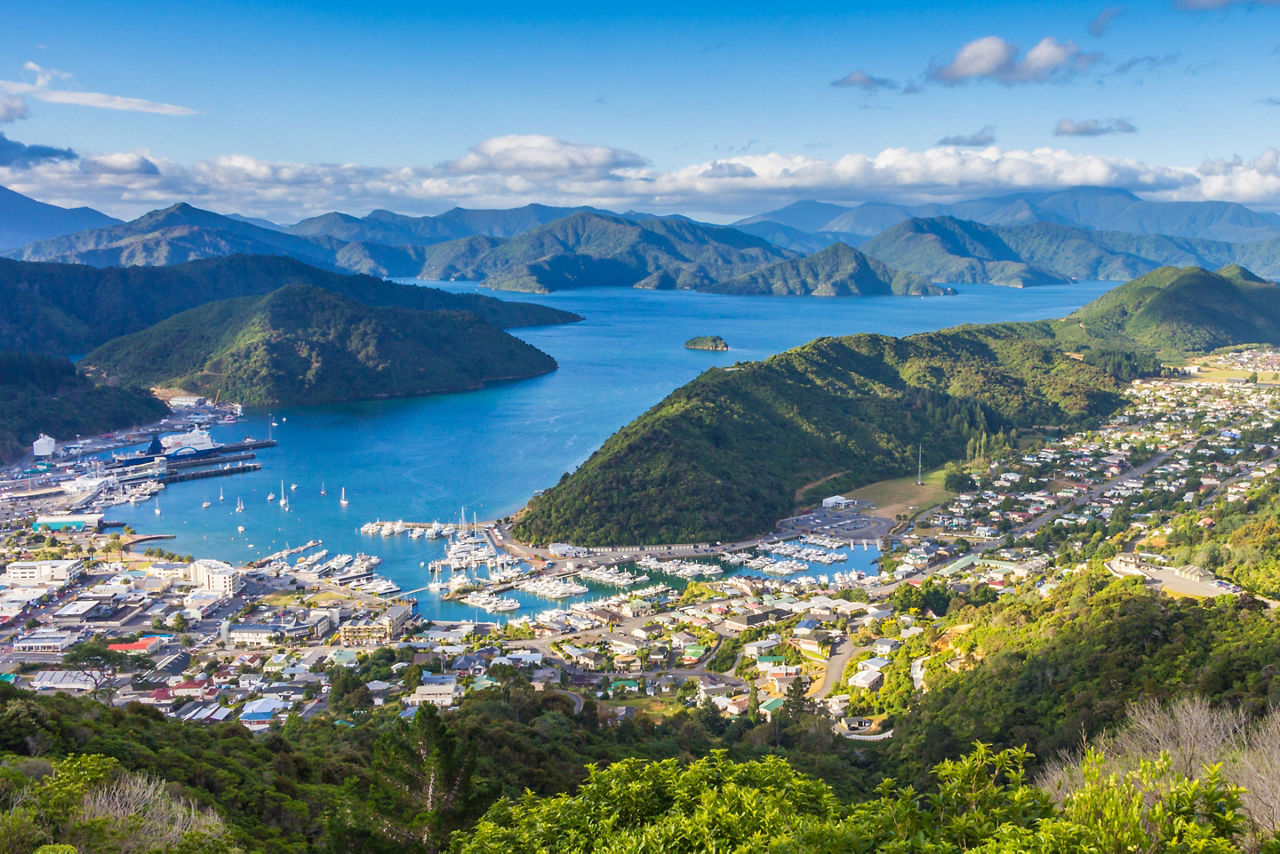 The view of Picton, New Zealand from Tirohanga Tack