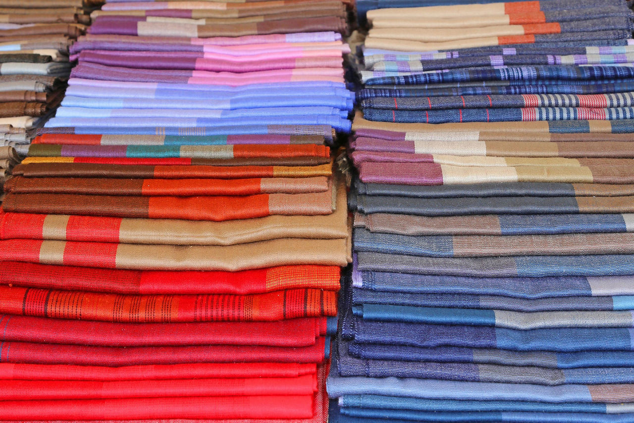 Scarves and fabrics for sale in a shop in Portofino, Italy