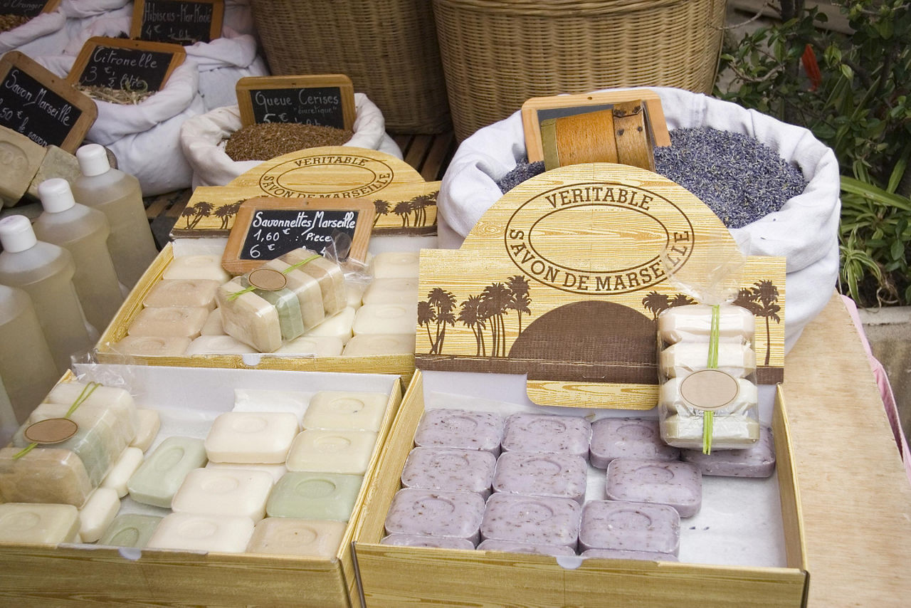Famous soap from Marseille, France for sale at a market