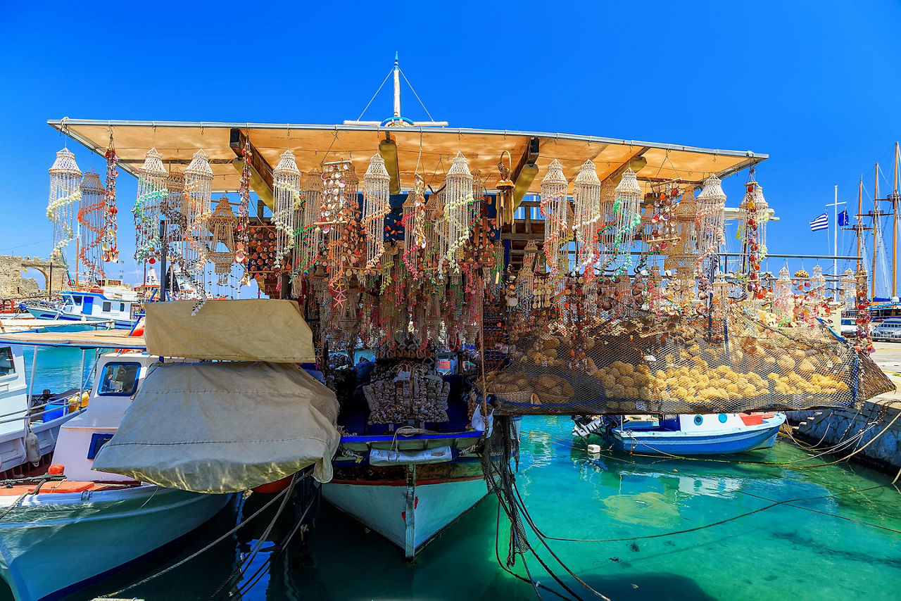 Rhodes, Greece, Souvenir shopping boat