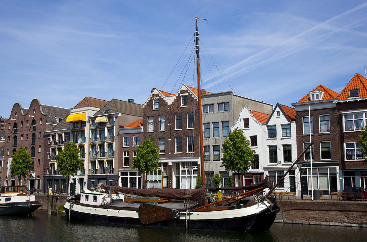 Boats docked at the Delfshaven historic district
