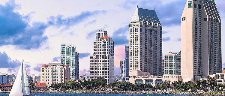 Downtown bay skyline of San Diego, California