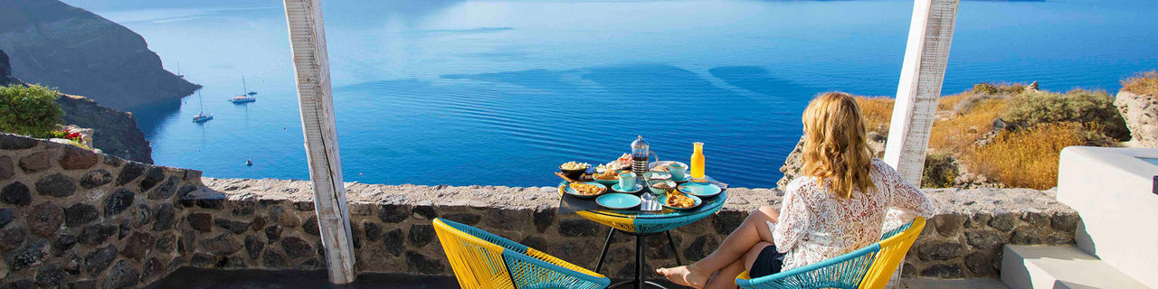 Greece Santorini Woman Enjoying the Coast View