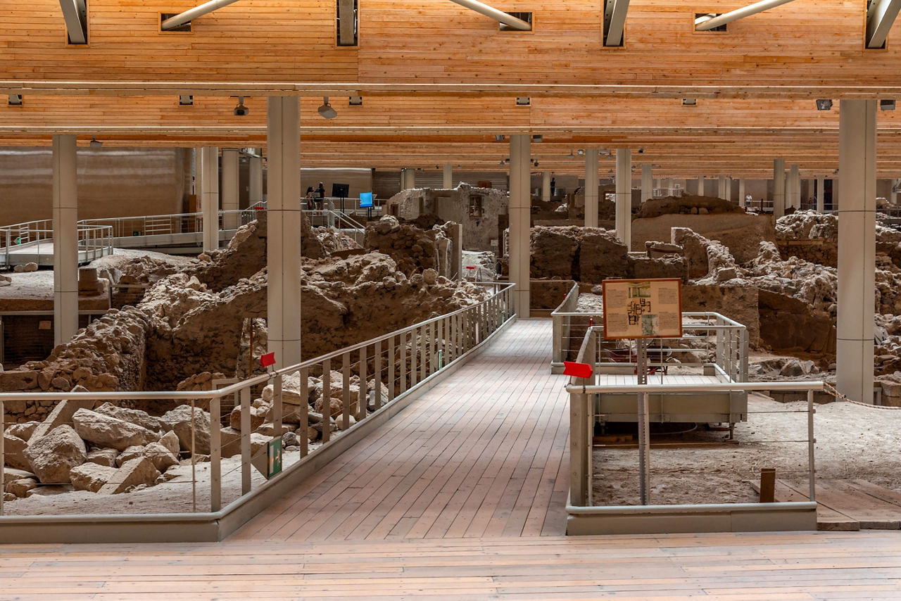 Prehistoric Town of Akrotiri at Santorini island in Greece