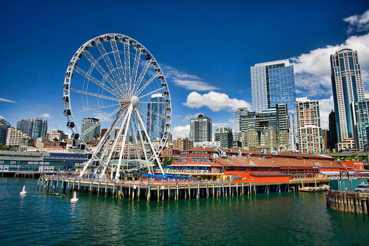 Ferris Wheel Downtown Cityscape Buildings Cityq, Seattle, Washington