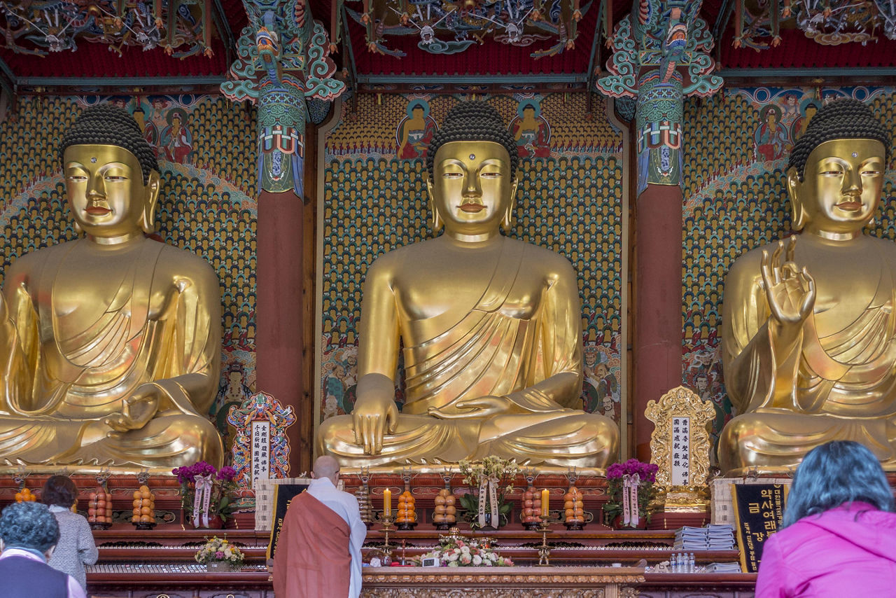 Buddhist statues in the Jogyesa Temple in Seoul, South Korea