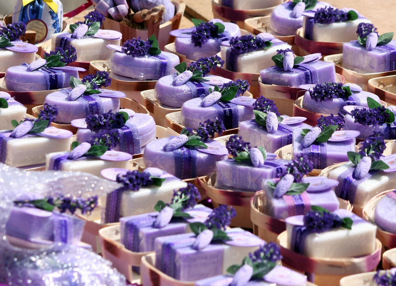 An assortment of lavender soaps in France