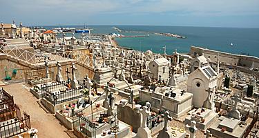 A coastal graveyard overlooking the ocean in Sete, France