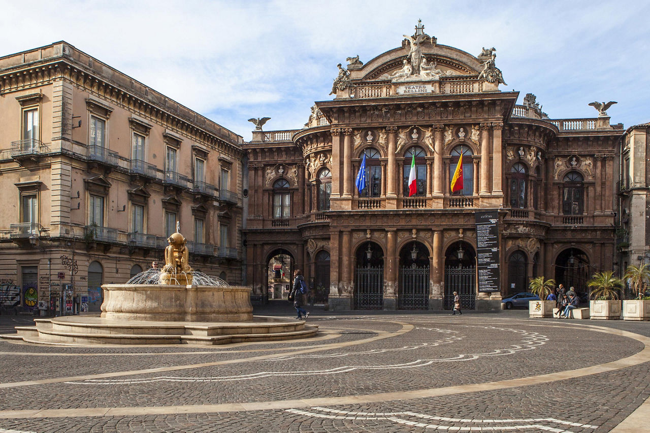 View of the Bellini Theater Square in Sicily (Catania), Italy