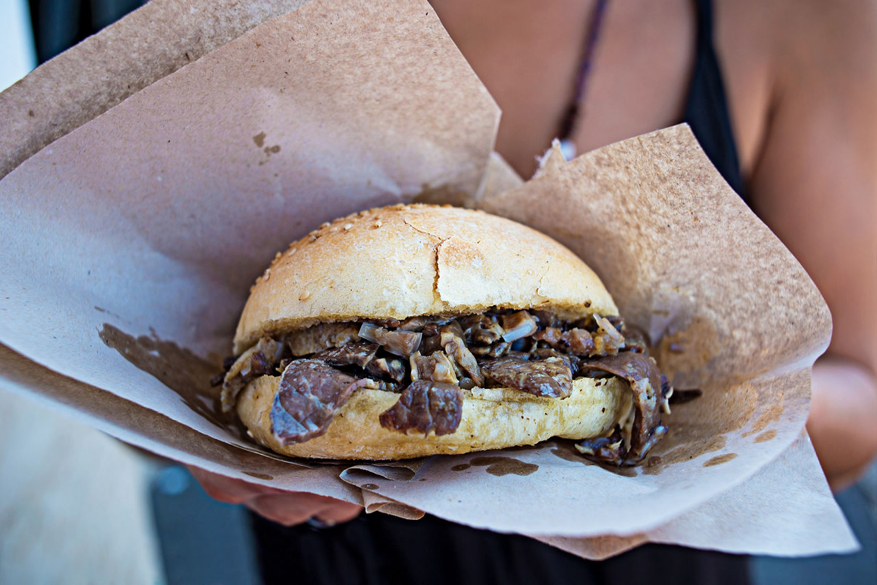 Pani ca' meusa, typical fast food dish from Palermo, Sicily.