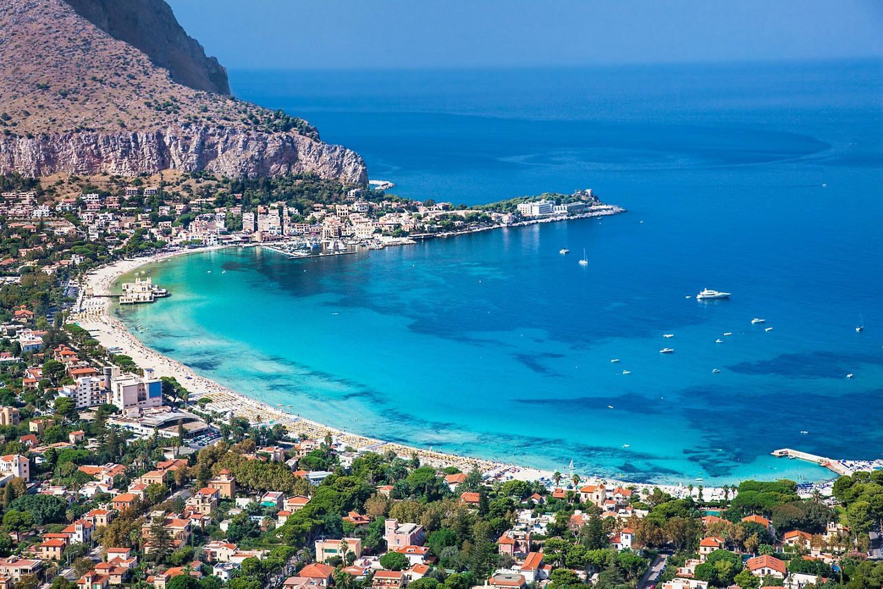 An aerial view of the coast of Palermo in Sicily