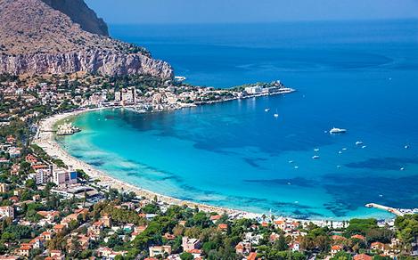 An aerial view of the coast of Palermo in Sicily