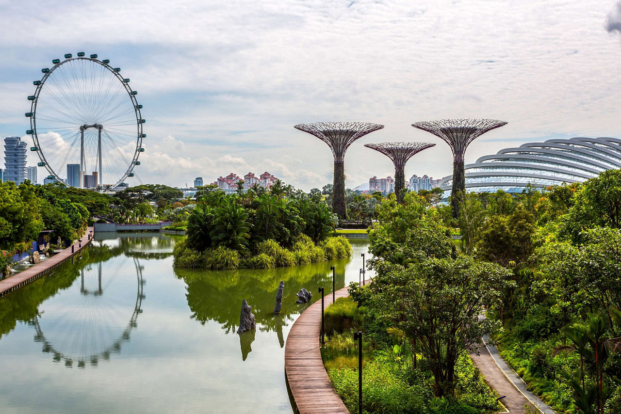 Garden by the Bay with Supertree & Flyer in Singapore. Asia.