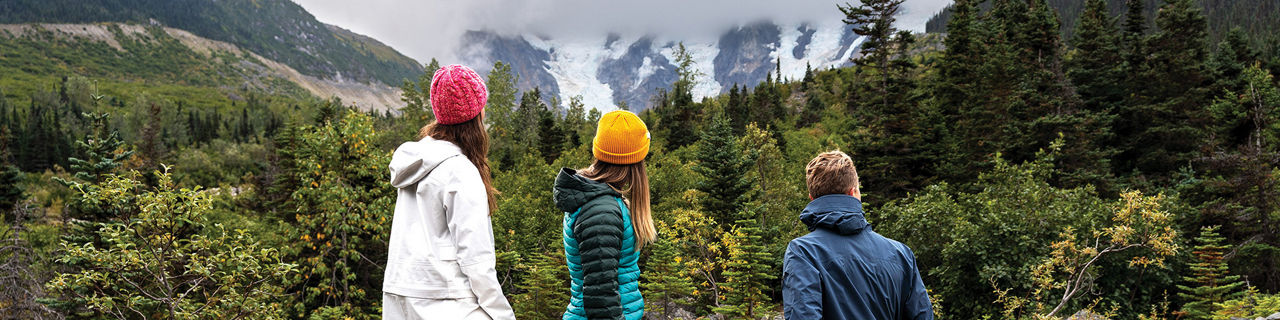 Friends Hiking Glacier Trail During Summer , Skagway, Alaska