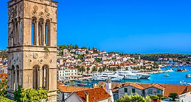 Colorful scenery of the mediterranean town of Hvar, near Split, Croatia