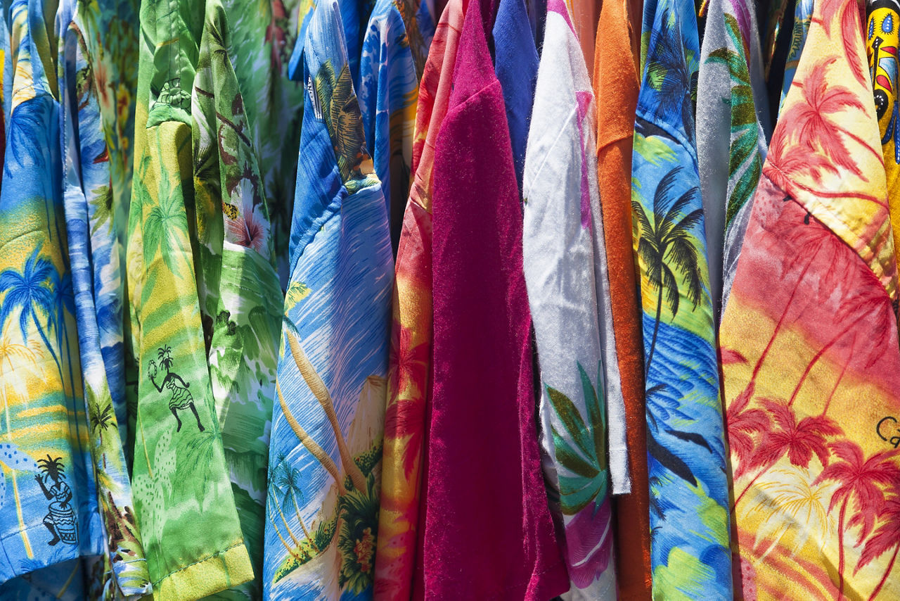 Colorful shirts at a street store on St. Thomas. The Caribbean