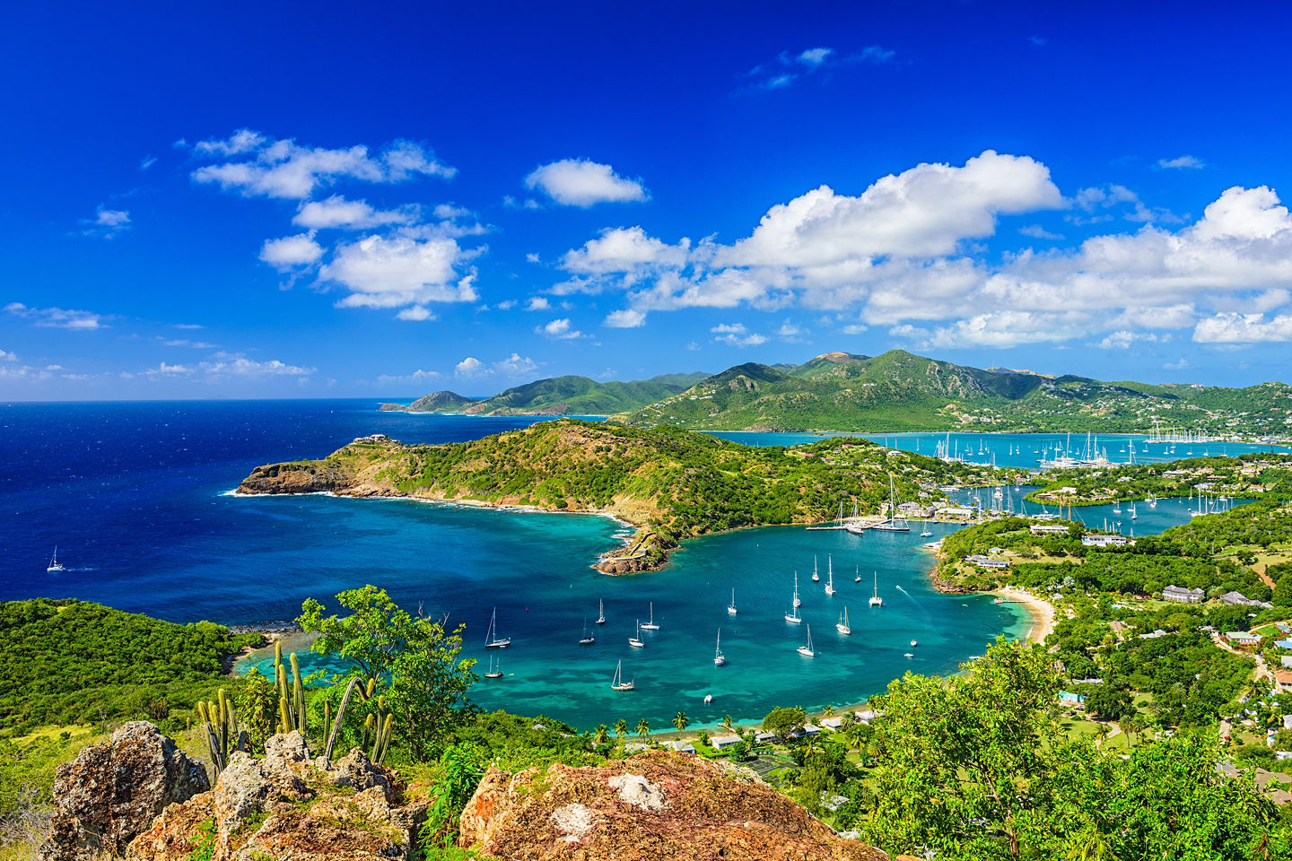 Shirley Heights overlook facing Antigua’s coastline and harbor below. - St. Johns, Antigua