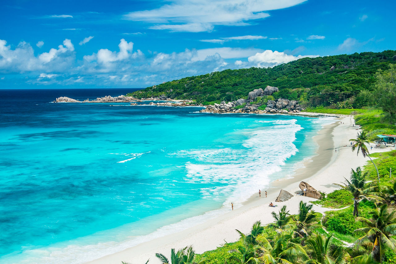 Amazing view at Grande Anse beach located on La Digue Island, Seychelles