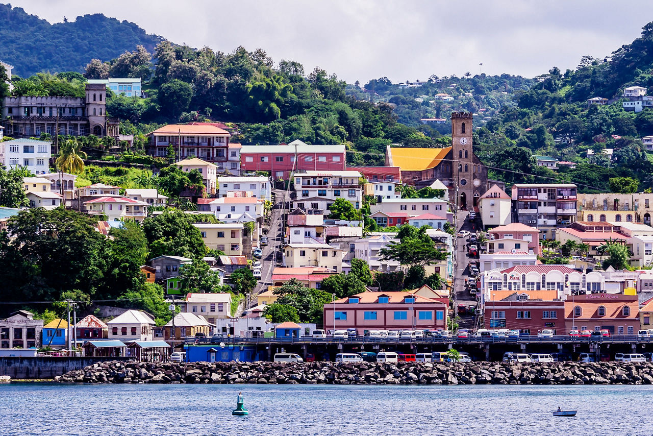  View Town Buildings Houses Mountains, St. George's, Grenada