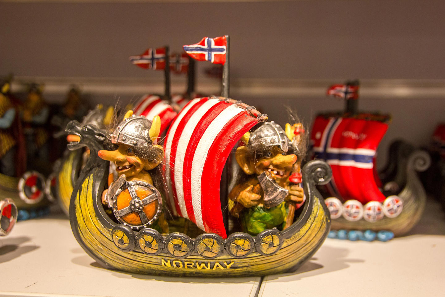 Troll figurines capture Norway’s folklore charm, making whimsical souvenirs inspired by legendary mountain and forest creatures. - Haugesund, Norway