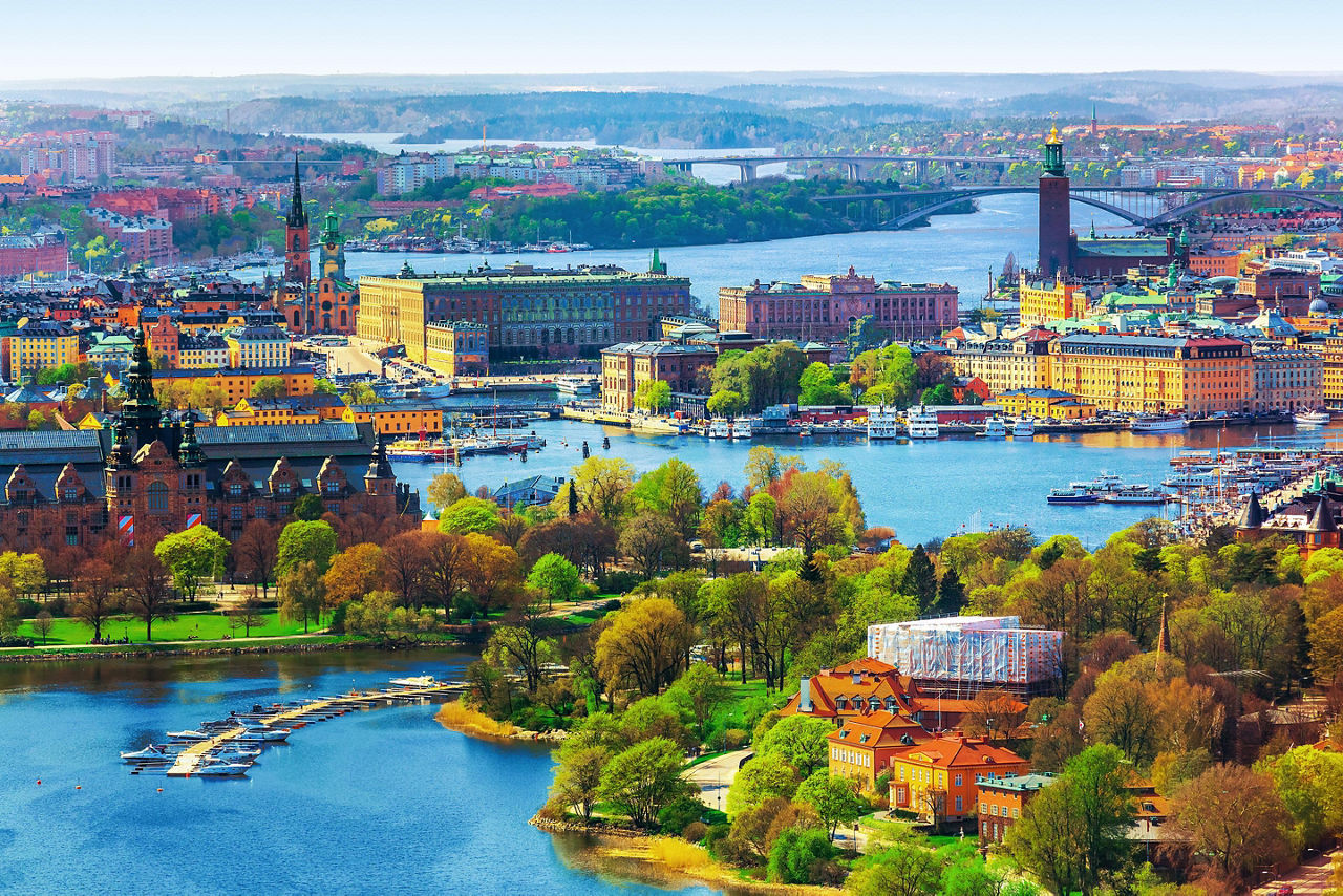 An panoramic aerial view of Stockholm, Sweden
