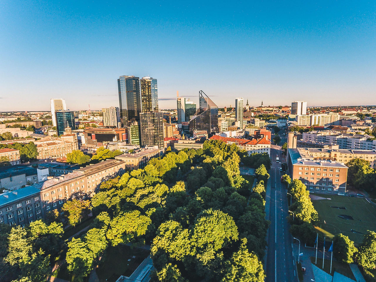 Aerial view of the business district in Tallinn, Estonia