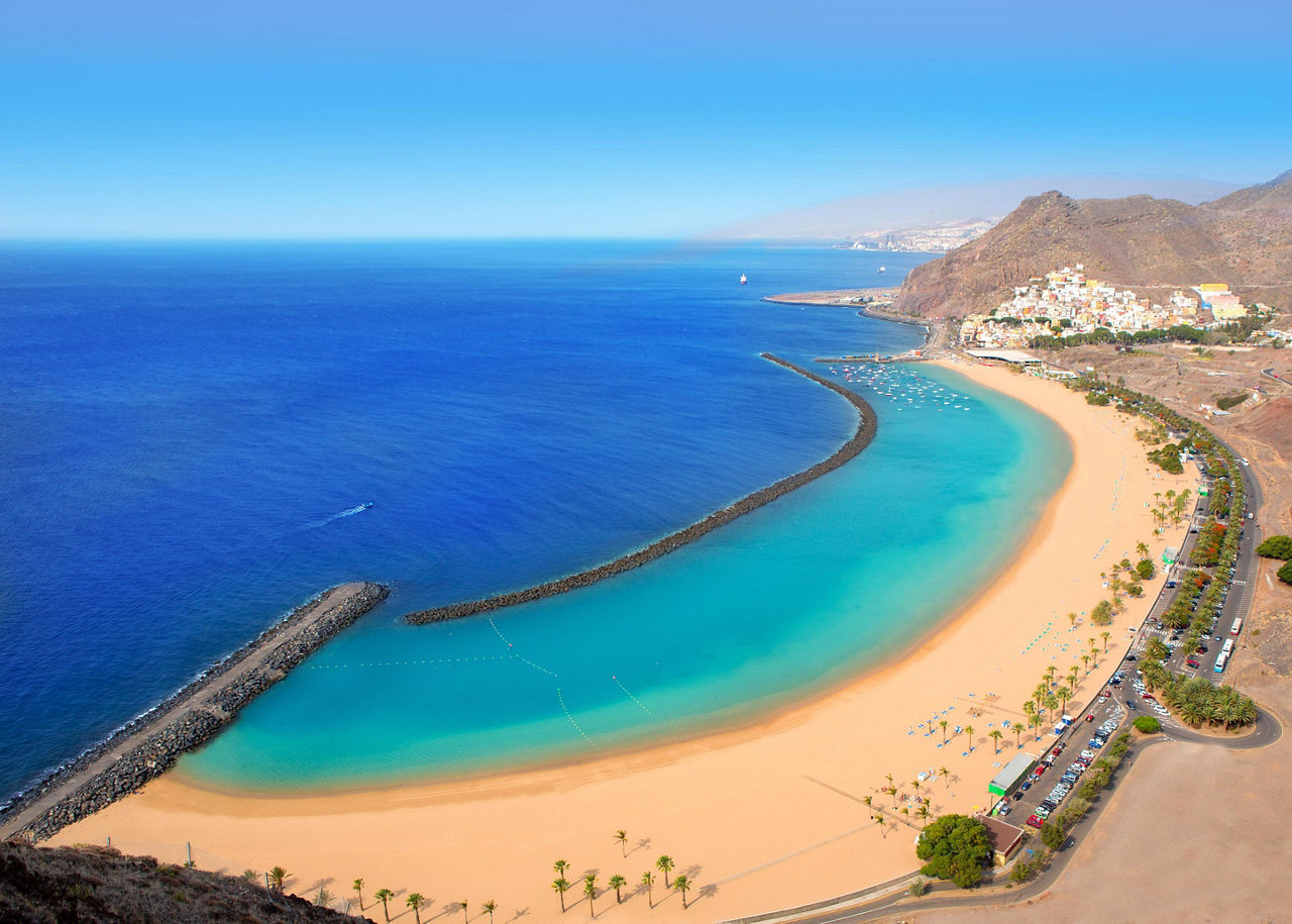 Tenerife, Canary Islands, Aerial view of Las Teresitas beach