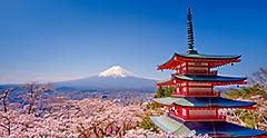 Tokyo, Japan, Chureito Red Pagoda and Mount Fuji