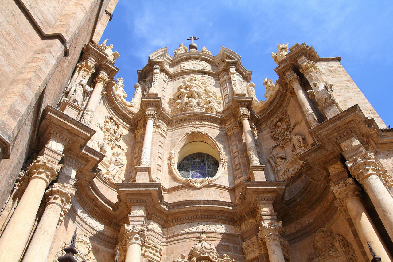 Close up view of a cathedral in Valencia, Spain
