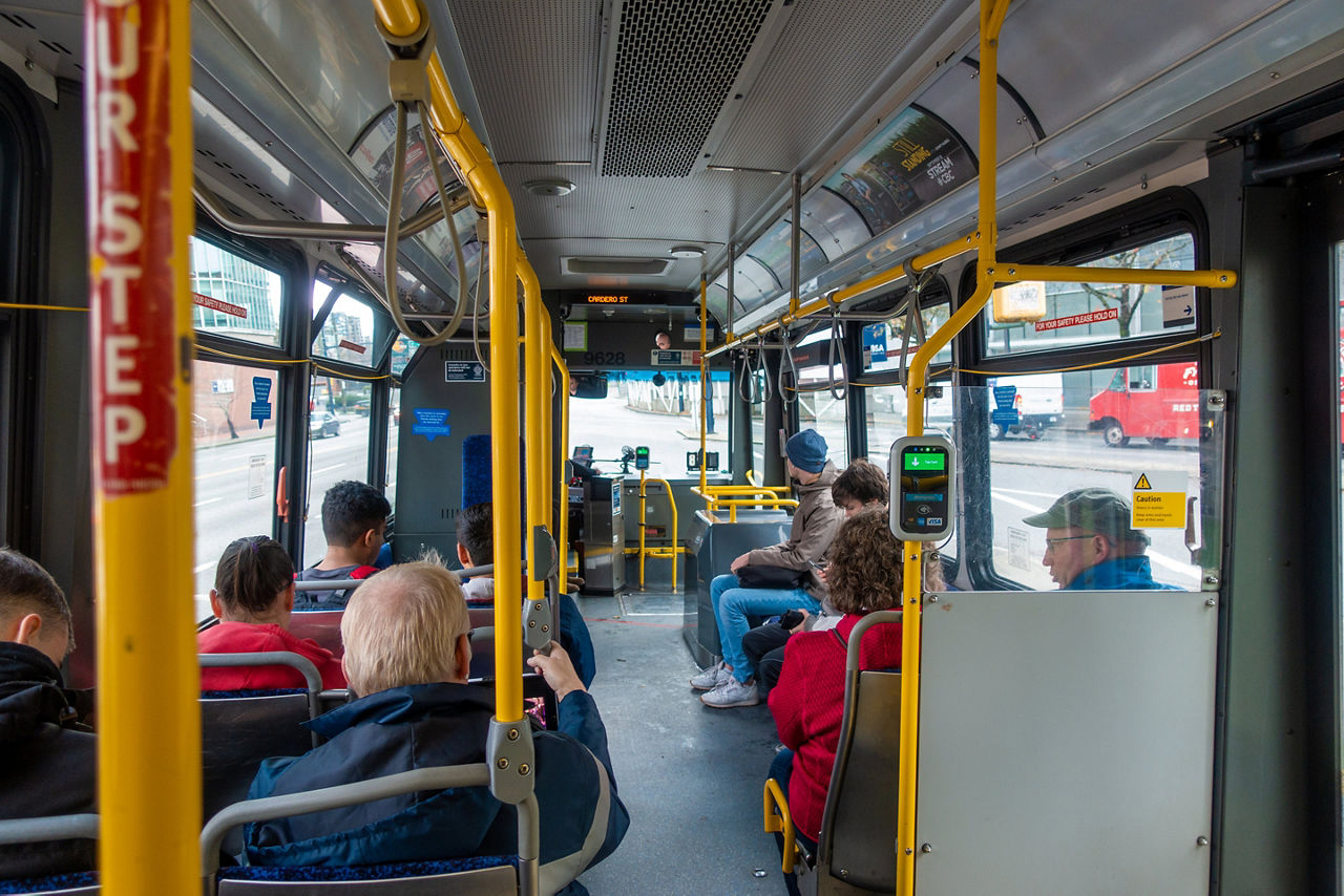 Interior of metro bus in Vancouver, Canada