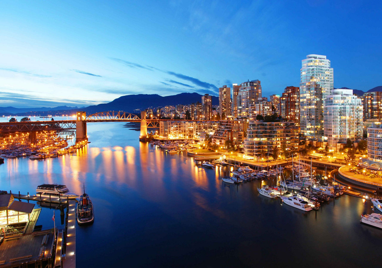 Downtown Skyline at Night, Vancouver, British Columbia