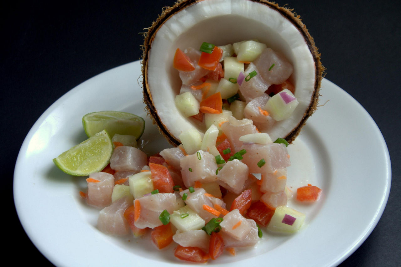 Ceviche on a white plate