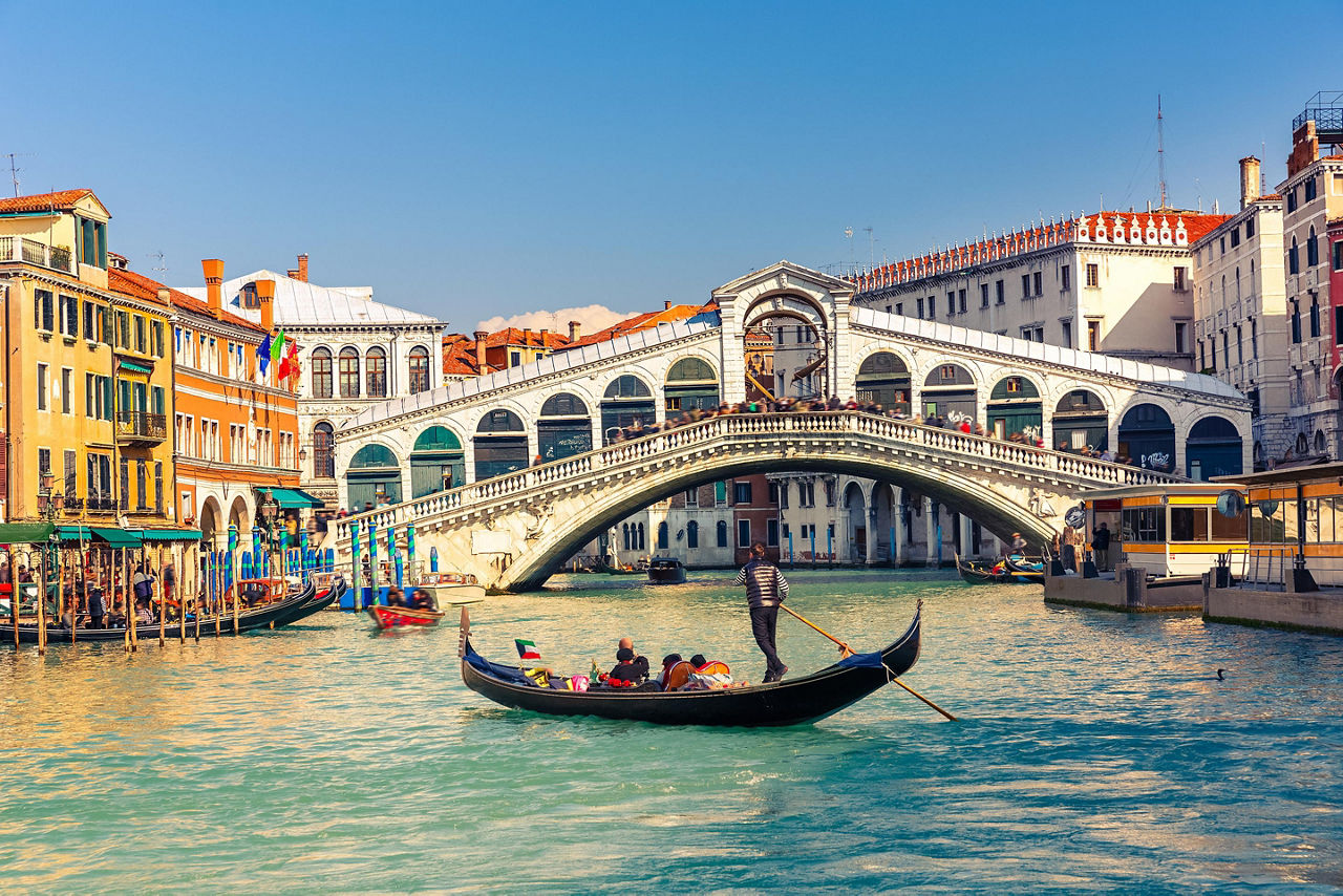 A gondola near the Rialto Bridge in Venice