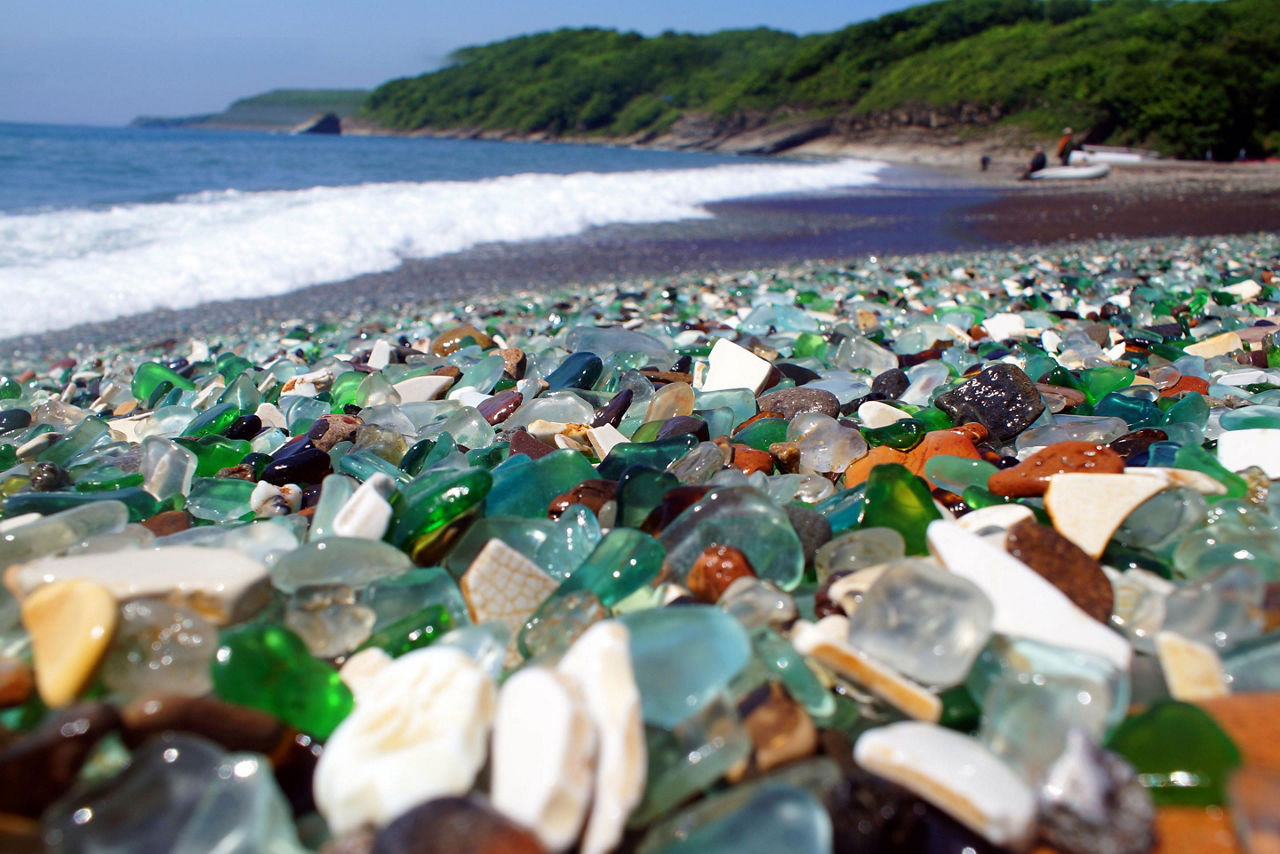 A unique beach of smooth glass, Glass Bay in Vladivostok, Russia