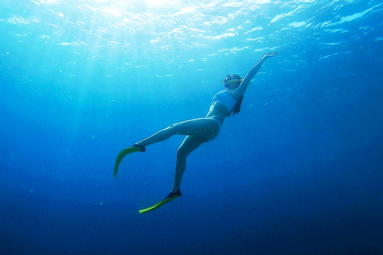 Woman Underwater Snorkeling, Willemstad, Curacao 