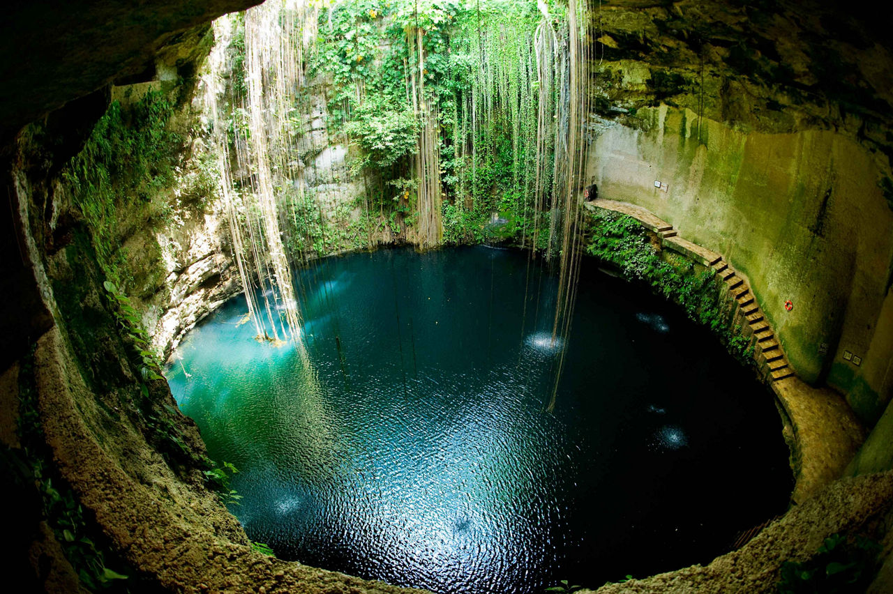 Deep Cenote Underground Sinkholes, Yucatan, Mexico 