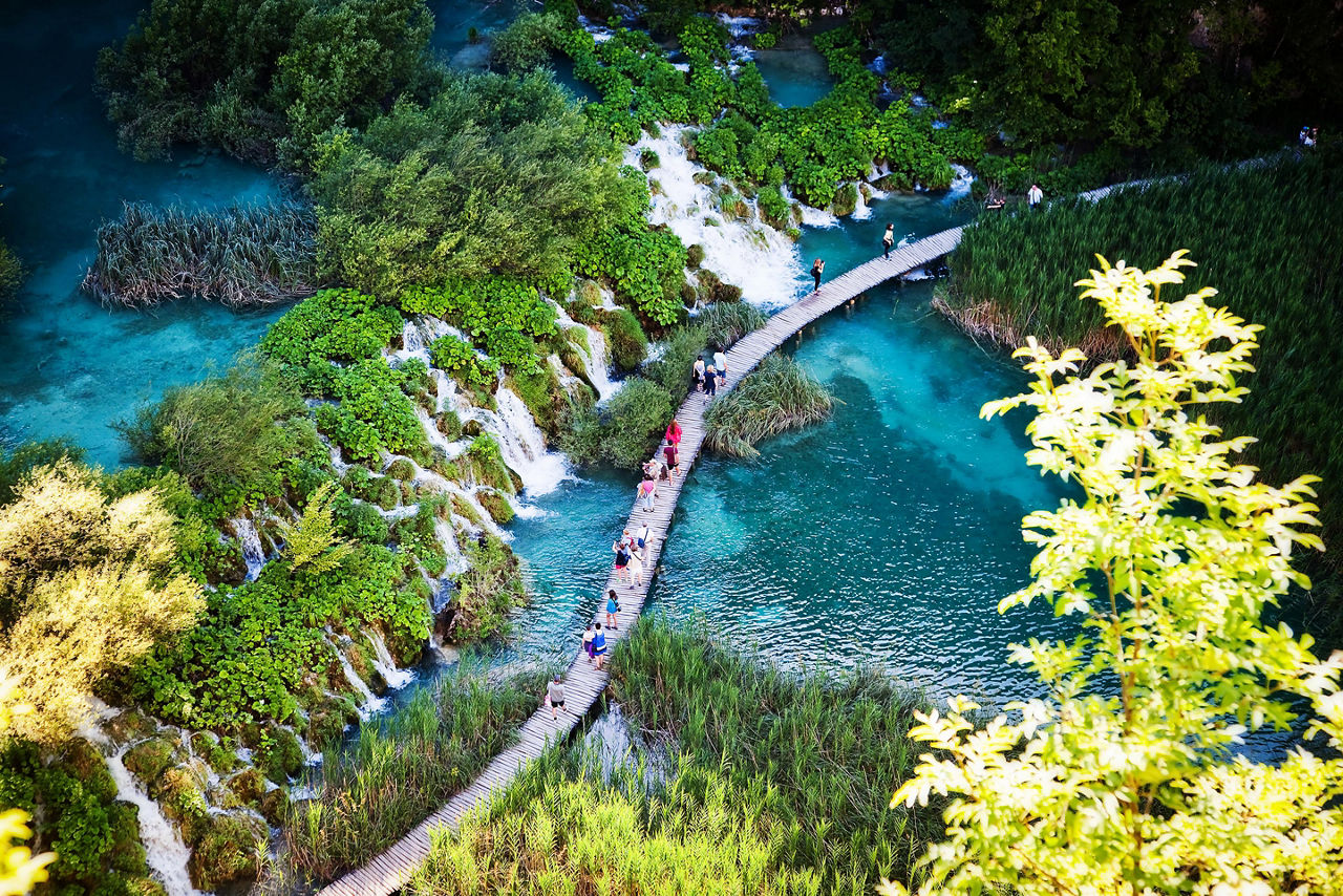 Aerial view of the Plitvice Lakes in Croatia